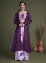 Georgette Lavender Party Wear Embroidery Work Readymade Indo Western